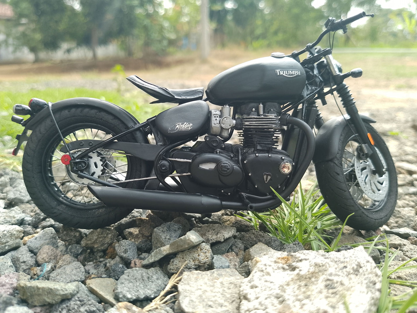 Handmade Miniature Motorcycle Triumph Bobber Black Scale 1:12 Model