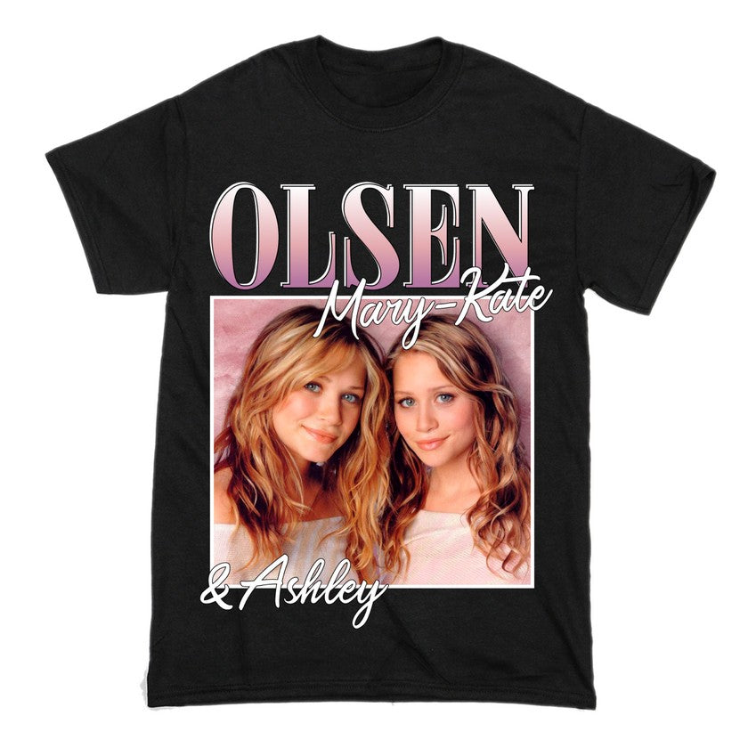 Olsen Marry-Kate and Ashley Short Sleeve Famous Shirt Men and Women Cotton T-Shirt