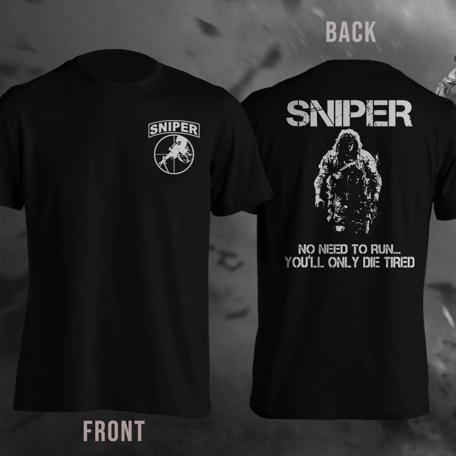 Sniper No Need To Run USMC Army Marine Corps Elite Double Printing Men T-Shirt