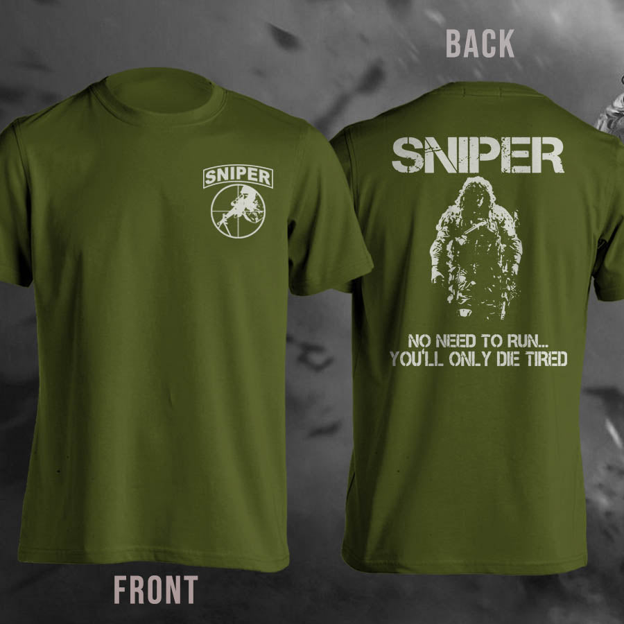 Sniper No Need To Run USMC Army Marine Corps Elite Double Printing Men T-Shirt