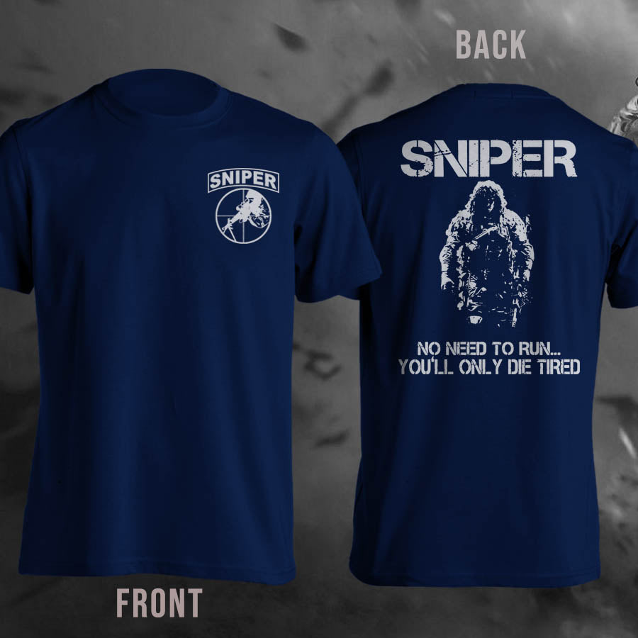 Sniper No Need To Run USMC Army Marine Corps Elite Double Printing Men T-Shirt