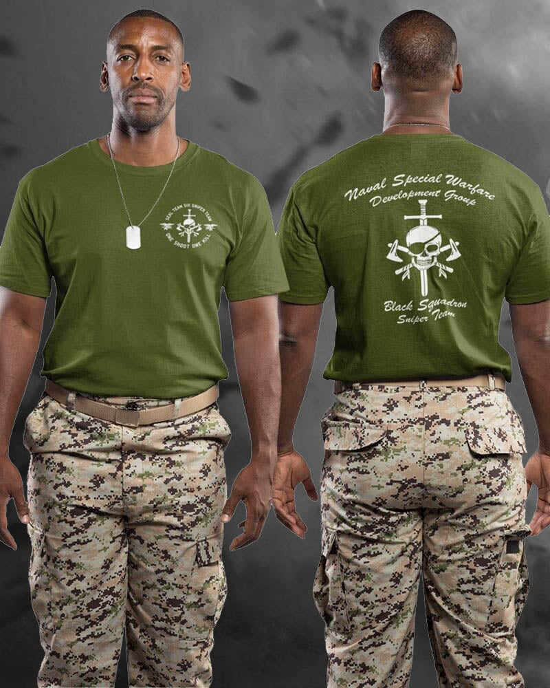 Seal Team Sniper one shoot Naval Special warfare Black Squadron T-shirt